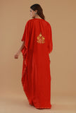 Aari Embroidered Red Satin Kashmiri Kaftan- Free Size