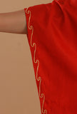 Aari Embroidered Red Satin Kashmiri Kaftan- Free Size