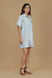 Grey Striped Woven Cotton Shirt Dress