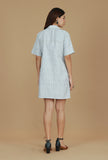 Grey Striped Woven Cotton Shirt Dress