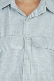 Grey Striped Woven Cotton Shirt Dress