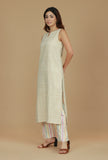 Beige Cotton Khadi Sleeveless Kurta