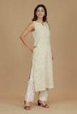 Beige Cotton Khadi Sleeveless Kurta