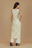 Beige Cotton Khadi Sleeveless Kurta