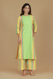 Set of 2 Lime Green & Yellow Striped Cotton Viscose Kurta with Matching Pants