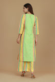 Set of 2 Lime Green & Yellow Striped Cotton Viscose Kurta with Matching Pants