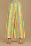 Set of 2 Lime Green & Yellow Striped Cotton Viscose Kurta with Matching Pants