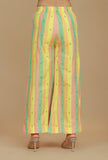 Set of 2 Lime Green & Yellow Striped Cotton Viscose Kurta with Matching Pants