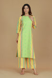 Lime Green & Yellow Striped Cotton Viscose Kurta