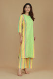 Lime Green & Yellow Striped Cotton Viscose Kurta