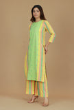 Lime Green & Yellow Striped Cotton Viscose Kurta