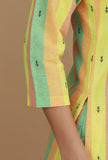 Lime Green & Yellow Striped Cotton Viscose Kurta