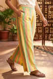 Lime Green & Yellow Striped Cotton Viscose Pants