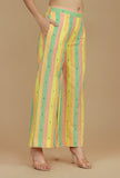 Lime Green & Yellow Striped Cotton Viscose Pants