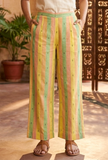 Lime Green & Yellow Striped Cotton Viscose Pants