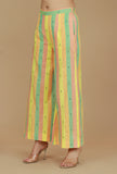 Lime Green & Yellow Striped Cotton Viscose Pants