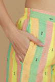 Lime Green & Yellow Striped Cotton Viscose Pants