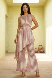 Set of 2  Rose & Ivory Striped Asymmetric Top with Matching Pants