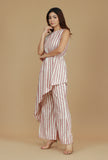Set of 2  Rose & Ivory Striped Asymmetric Top with Matching Pants