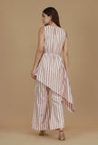 Set of 2  Rose & Ivory Striped Asymmetric Top with Matching Pants