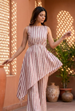 Rose & Ivory Striped Asymmetric Cotton Viscose Top
