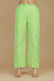 Set of 2 Lime Green Striped Sleeveless Kurta with Booti Embroidered Pants
