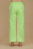 Set of 2 Lime Green Striped Sleeveless Kurta with Booti Embroidered Pants