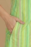 Lime Green Striped Sleeveless Cotton Viscose Kurta
