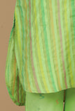 Lime Green Striped Sleeveless Cotton Viscose Kurta