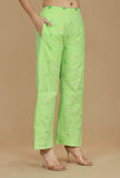 Lime Green Booti Embroidered Cotton Viscose Pants