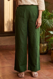 Dark Green Solid Cotton Pants