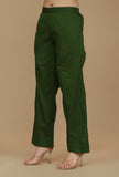 Dark Green Solid Cotton Pants