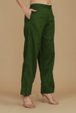 Dark Green Solid Cotton Pants