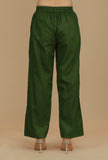 Dark Green Solid Cotton Pants