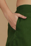 Dark Green Solid Cotton Pants