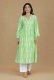 Light Green Ikat Flared Cotton Kurta