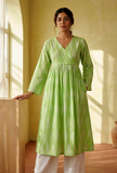 Light Green Ikat Flared Cotton Kurta