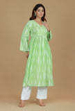 Light Green Ikat Flared Cotton Kurta