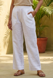 Solid White Cotton Straight Pants