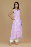 Lavender Ikat Sleeveless Cotton Kurta