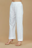 Solid White Cotton Straight Pants