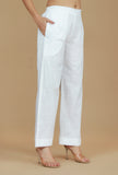 Solid White Cotton Straight Pants
