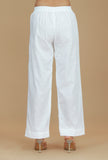 Solid White Cotton Straight Pants
