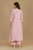 Set of 2 Pink & White Striped Cotton Viscose Kurta with Matching Pants