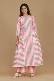 Pink & White Striped Cotton Viscose Kurta