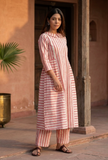 Pink & White Striped Cotton Viscose Kurta