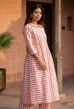 Pink & White Striped Cotton Viscose Kurta