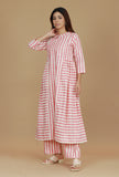 Pink & White Striped Cotton Viscose Kurta