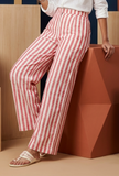 Pink & White Striped Cotton Viscose Pants