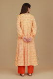 Set of 2 Orange Ikat Cotton Kurta with Matching Orange Pants